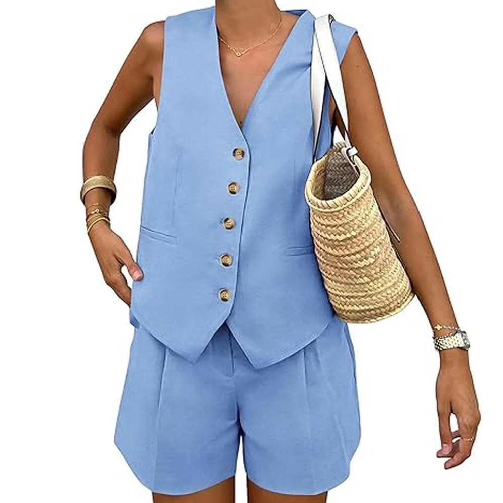 Light Blue Sleeveless Vest and Shorts Set